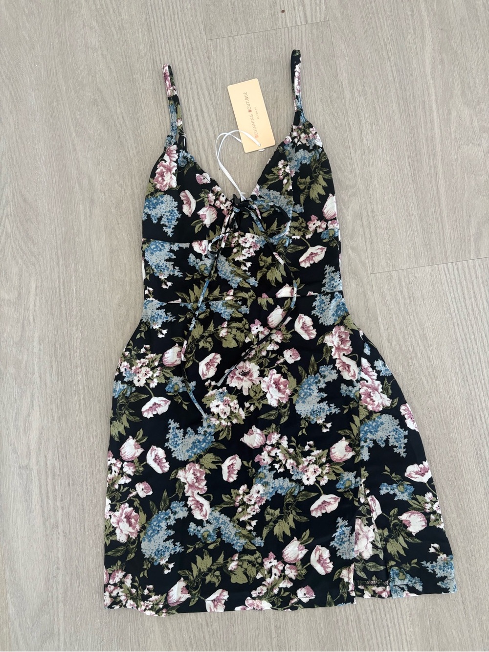 Beginning boutique Mini Floral Black Dress